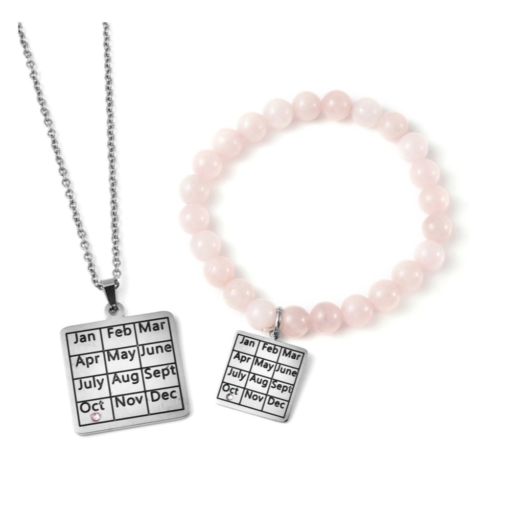 Galilea Rose Quartz & Pink Austrian Crystal Stretch Bracelet & Pendant Necklace